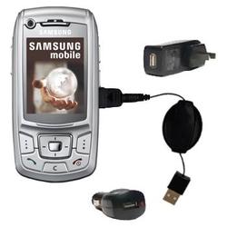 Gomadic Retractable USB Hot Sync Compact Kit with Car & Wall Charger for the Samsung SGH-Z400 - Bran