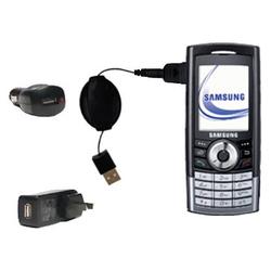 Gomadic Retractable USB Hot Sync Compact Kit with Car & Wall Charger for the Samsung SGH-i310 - Bran