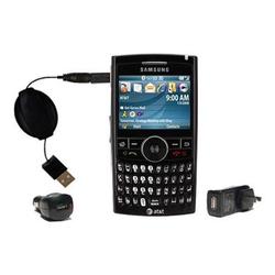 Gomadic Retractable USB Hot Sync Compact Kit with Car & Wall Charger for the Samsung SGH-i617 - Bran