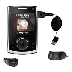 Gomadic Retractable USB Hot Sync Compact Kit with Car & Wall Charger for the Samsung SGH-i620 - Bran