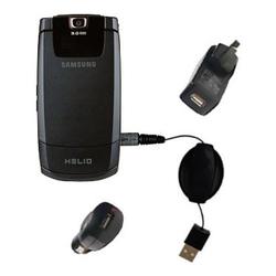 Gomadic Retractable USB Hot Sync Compact Kit with Car & Wall Charger for the Samsung SPH-A513 - Bran