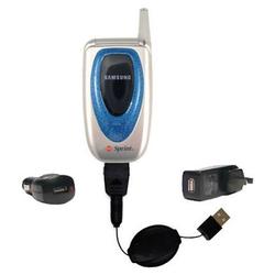 Gomadic Retractable USB Hot Sync Compact Kit with Car & Wall Charger for the Samsung SPH-A660 - Bran (BCK-0264-18)