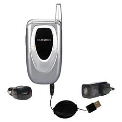 Gomadic Retractable USB Hot Sync Compact Kit with Car & Wall Charger for the Samsung SPH-A660 - Bran (BCK-1609-18)