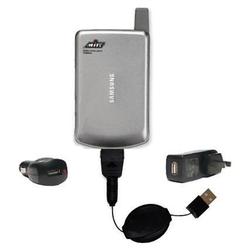Gomadic Retractable USB Hot Sync Compact Kit with Car & Wall Charger for the Samsung SPH-i500 - Bran