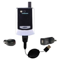 Gomadic Retractable USB Hot Sync Compact Kit with Car & Wall Charger for the Samsung SPH-i550 - Bran