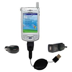 Gomadic Retractable USB Hot Sync Compact Kit with Car & Wall Charger for the Samsung SPH-i700 - Bran