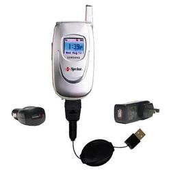 Gomadic Retractable USB Hot Sync Compact Kit with Car & Wall Charger for the Samsung VGA1000 - Brand