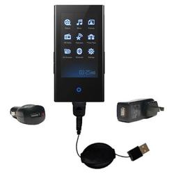 Gomadic Retractable USB Hot Sync Compact Kit with Car & Wall Charger for the Samsung YP-P2AB - Brand