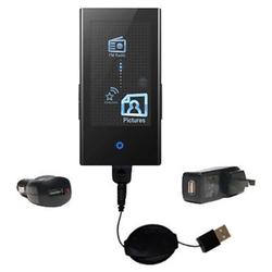 Gomadic Retractable USB Hot Sync Compact Kit with Car & Wall Charger for the Samsung YP-P2JABY - Bra