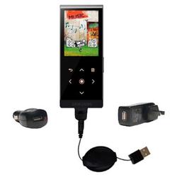 Gomadic Retractable USB Hot Sync Compact Kit with Car & Wall Charger for the Samsung YP-P2JARY - Bra