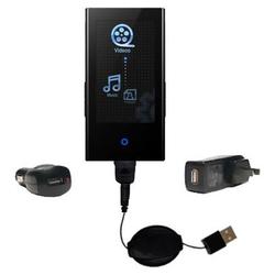 Gomadic Retractable USB Hot Sync Compact Kit with Car & Wall Charger for the Samsung YP-P2QB - Brand