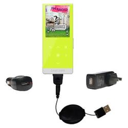Gomadic Retractable USB Hot Sync Compact Kit with Car & Wall Charger for the Samsung YP-T10JABY - Br