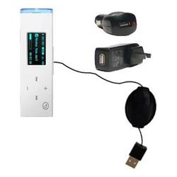 Gomadic Retractable USB Hot Sync Compact Kit with Car & Wall Charger for the Samsung YP-U3JQG - Bran