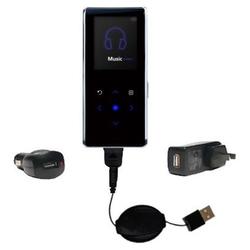 Gomadic Retractable USB Hot Sync Compact Kit with Car & Wall Charger for the Samsung Yepp K3 - Brand