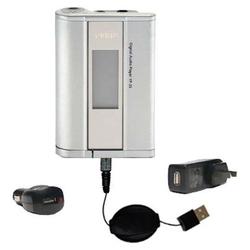 Gomadic Retractable USB Hot Sync Compact Kit with Car & Wall Charger for the Samsung Yepp YP-35H - B