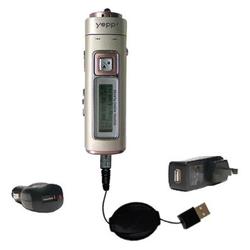 Gomadic Retractable USB Hot Sync Compact Kit with Car & Wall Charger for the Samsung Yepp YP-55V - B