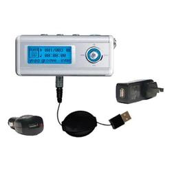 Gomadic Retractable USB Hot Sync Compact Kit with Car & Wall Charger for the Samsung Yepp YP-T5H - B