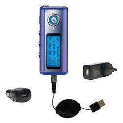 Gomadic Retractable USB Hot Sync Compact Kit with Car & Wall Charger for the Samsung Yepp YP-T5V - B