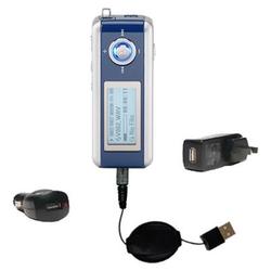 Gomadic Retractable USB Hot Sync Compact Kit with Car & Wall Charger for the Samsung Yepp YP-T6 - Br