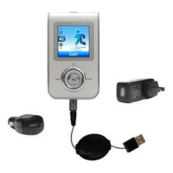 Gomadic Retractable USB Hot Sync Compact Kit with Car & Wall Charger for the Samsung Yepp YP-T7H - B