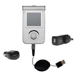 Gomadic Retractable USB Hot Sync Compact Kit with Car & Wall Charger for the Samsung Yepp YP-T7JZ - Gomadic