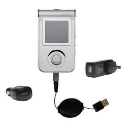Gomadic Retractable USB Hot Sync Compact Kit with Car & Wall Charger for the Samsung Yepp YP-T7X - B