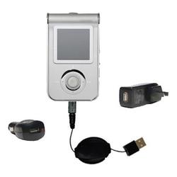 Gomadic Retractable USB Hot Sync Compact Kit with Car & Wall Charger for the Samsung Yepp YP-T7Z - B