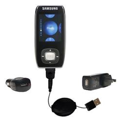 Gomadic Retractable USB Hot Sync Compact Kit with Car & Wall Charger for the Samsung Yepp YP-T9 4GB - Gomadi