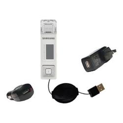 Gomadic Retractable USB Hot Sync Compact Kit with Car & Wall Charger for the Samsung Yepp YP-U1H - B