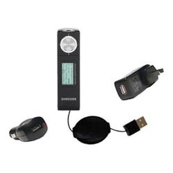 Gomadic Retractable USB Hot Sync Compact Kit with Car & Wall Charger for the Samsung Yepp YP-U1Q - B
