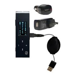 Gomadic Retractable USB Hot Sync Compact Kit with Car & Wall Charger for the Samsung Yepp YP-U3JQB - Gomadic