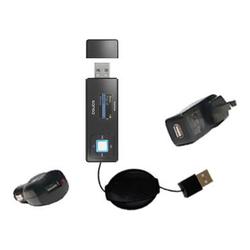 Gomadic Retractable USB Hot Sync Compact Kit with Car & Wall Charger for the Sandisk Sansa Express - Gomadic