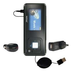 Gomadic Retractable USB Hot Sync Compact Kit with Car & Wall Charger for the Sandisk Sansa c240 1GB - Gomadi