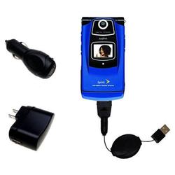 Gomadic Retractable USB Hot Sync Compact Kit with Car & Wall Charger for the Sanyo Katana - Brand w/