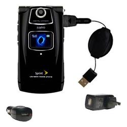 Gomadic Retractable USB Hot Sync Compact Kit with Car & Wall Charger for the Sanyo Katana II - Brand