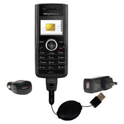 Gomadic Retractable USB Hot Sync Compact Kit with Car & Wall Charger for the Sony Ericsson J110a - B