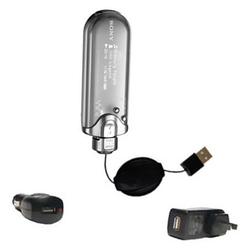 Gomadic Retractable USB Hot Sync Compact Kit with Car & Wall Charger for the Sony Walkman NW-E005F - Gomadic