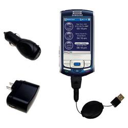 Gomadic Retractable USB Hot Sync Compact Kit with Car & Wall Charger for the Sprint IP-830w - Brand