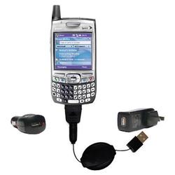 Gomadic Retractable USB Hot Sync Compact Kit with Car & Wall Charger for the Sprint Treo 700p - Bran