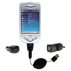Gomadic Retractable USB Hot Sync Compact Kit with Car & Wall Charger for the T-Mobile MDA II - Brand