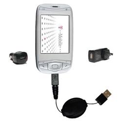Gomadic Retractable USB Hot Sync Compact Kit with Car & Wall Charger for the T-Mobile MDA IV - Brand