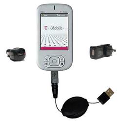 Gomadic Retractable USB Hot Sync Compact Kit with Car & Wall Charger for the T-Mobile MDA Pro - Bran