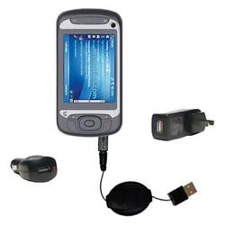 Gomadic Retractable USB Hot Sync Compact Kit with Car & Wall Charger for the T-Mobile MDA Vario II - Gomadic