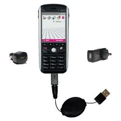 Gomadic Retractable USB Hot Sync Compact Kit with Car & Wall Charger for the T-Mobile SDA - Brand w/