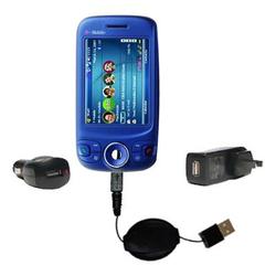 Gomadic Retractable USB Hot Sync Compact Kit with Car & Wall Charger for the T-Mobile Wing - Brand w