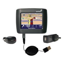Gomadic Retractable USB Hot Sync Compact Kit with Car & Wall Charger for the TomTom One - Brand w/ T