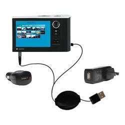 Gomadic Retractable USB Hot Sync Compact Kit with Car & Wall Charger for the Toshiba Gigabeat S MEV30K - Gom