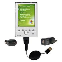Gomadic Retractable USB Hot Sync Compact Kit with Car & Wall Charger for the Toshiba e750 - Brand w/