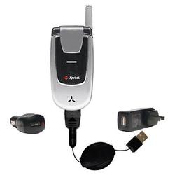 Gomadic Retractable USB Hot Sync Compact Kit with Car & Wall Charger for the UTStarcom CDM-105 - Bra