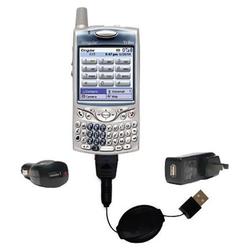 Gomadic Retractable USB Hot Sync Compact Kit with Car & Wall Charger for the Verizon Treo 650 - Bran